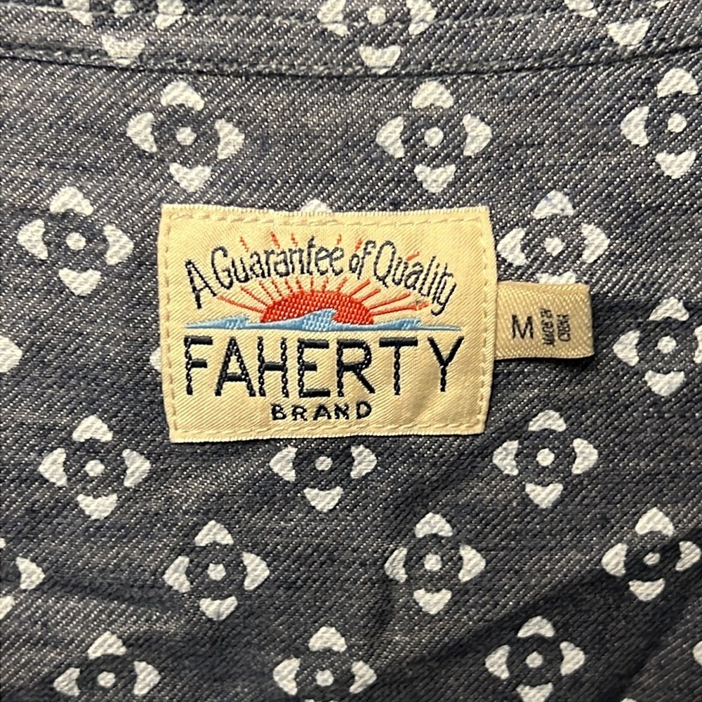 Faherty Men's Gray Patterned Button Up Geometric … - image 4
